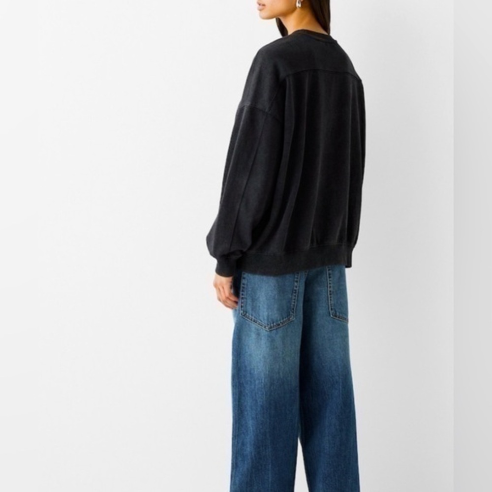 ASOS Bershka oversized sweatshirt long sleeve top fleece in black XS